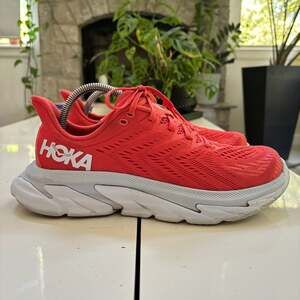 HOKA Clifton Edge Running Shoes Hot Coral White Women's Size 10